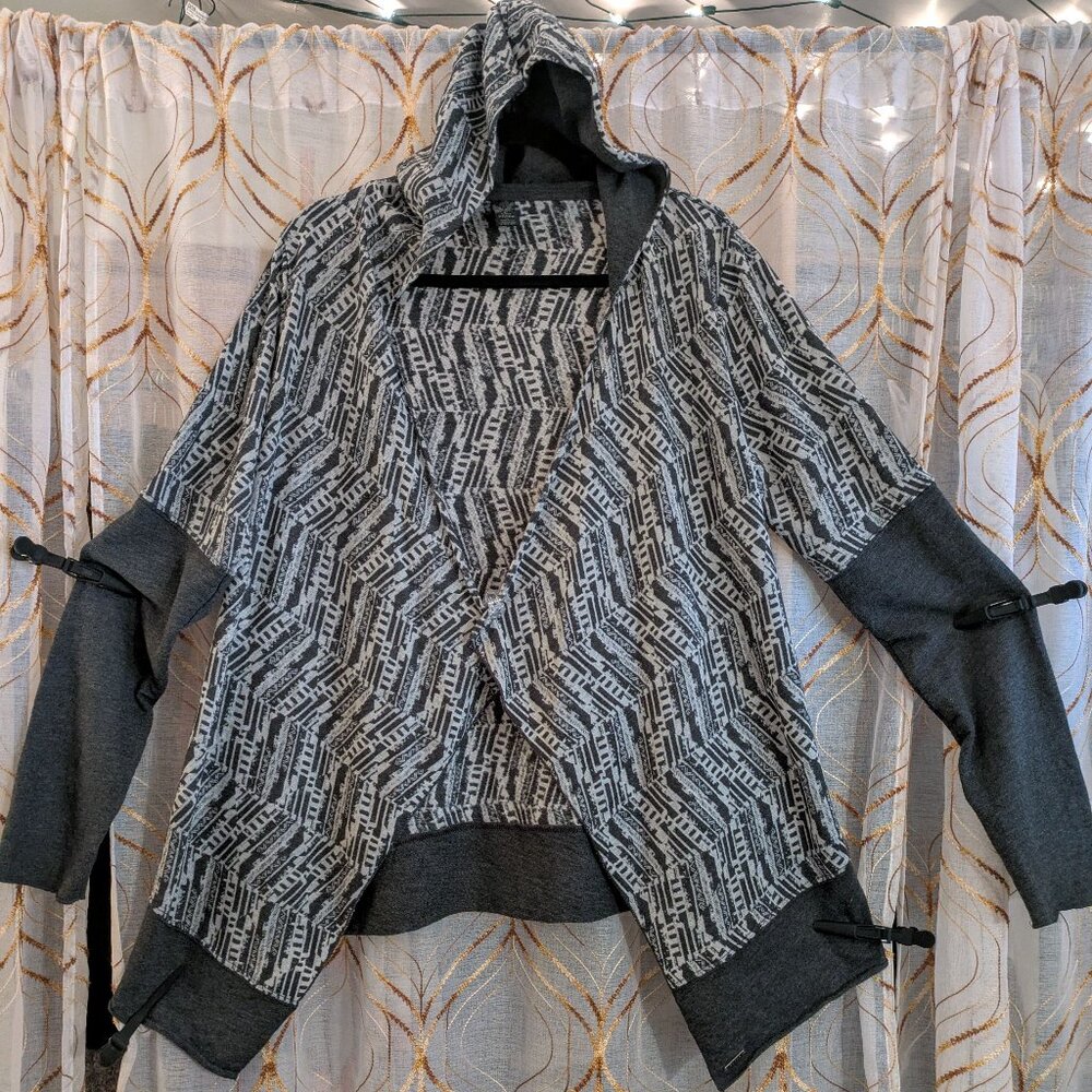 prAna Charcoal Gray Drape-Front Hoodie Wrap